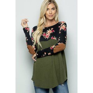 NWT Acting Pro Waffle Knit Floral Long Sleeve Top size S